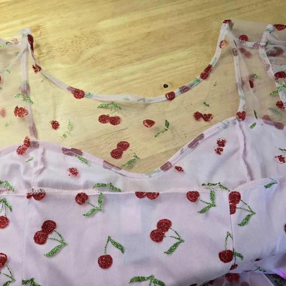 Coquette Cottage Hot Topic Pink Glitter Cherry Dress Size 2XL - Picture 3 of 8